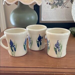 Emerson Creek Cream Mugs with Blue Iris Motif - Set of 3